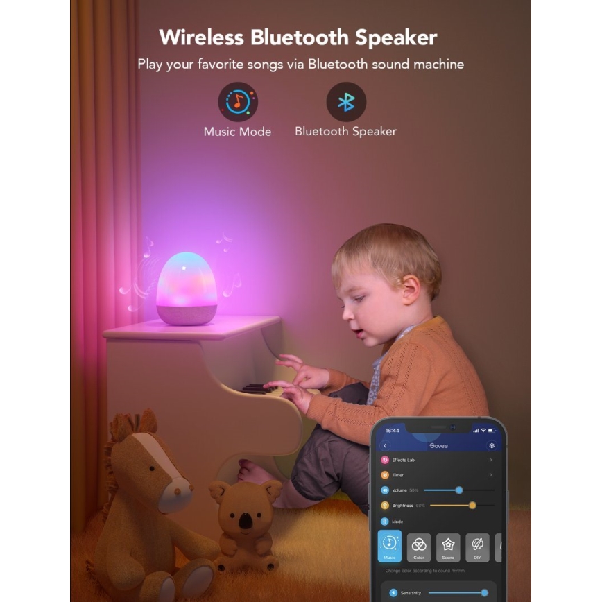 Govee - RGBIC Slimme LED Nachtlamp met Speaker en Wi-Fi