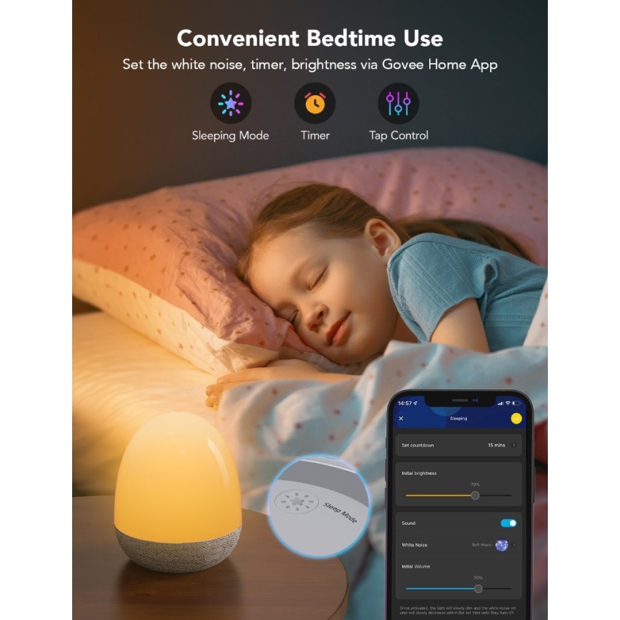 Govee - RGBIC Slimme LED Nachtlamp met Speaker en Wi-Fi
