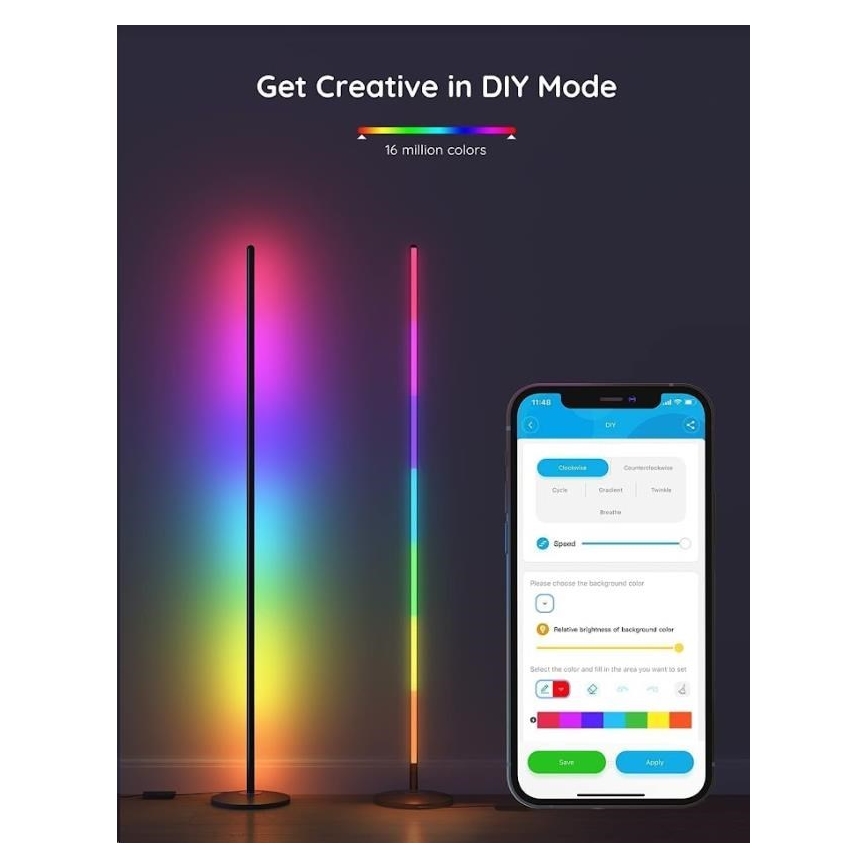 Govee - RGBICW Smart Hoek Floor Lamp Wi-Fi