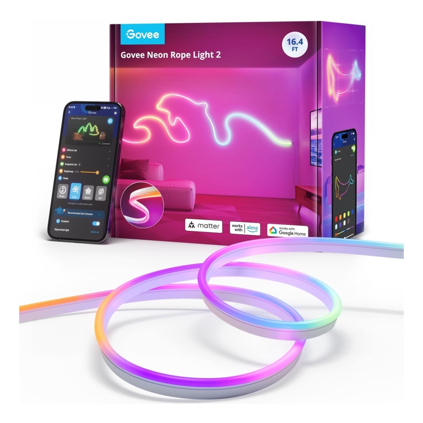 Govee - Ruban LED pliable Neon 2 MATTER 5m RGBIC Wi-Fi IP67