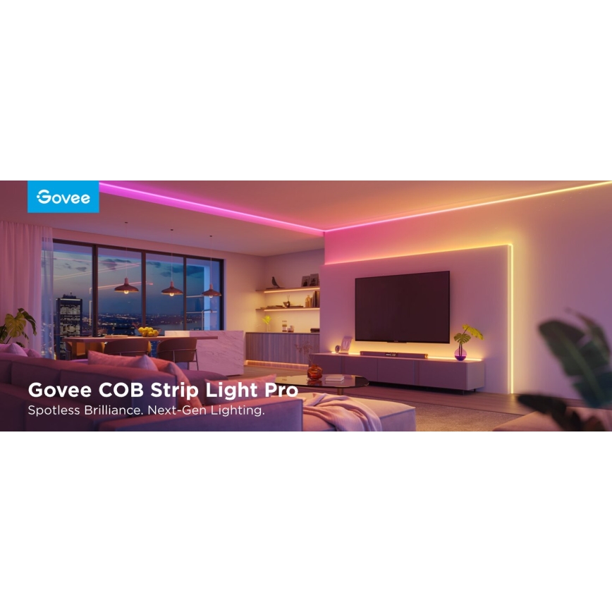 Govee - Ruban LED RGBICW à intensité variable COB 3780 diodes 3m Wi-Fi Matter