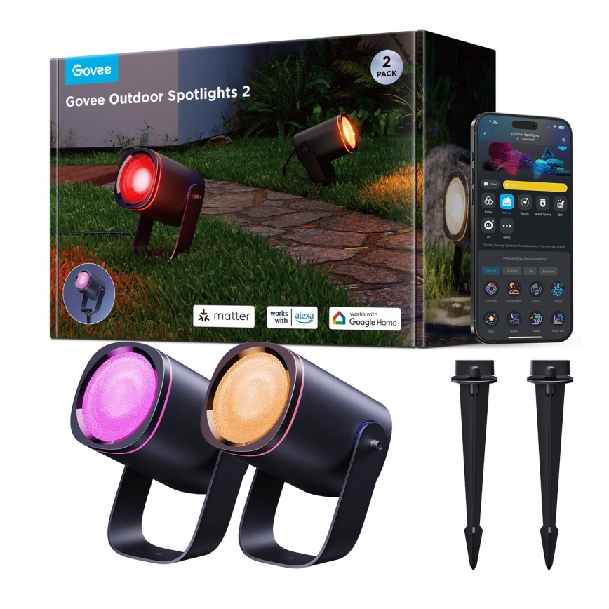 Govee - SET 2x LED RGBWW Dimbare schijnwerper LED/12W/230V IP67 2700-6500K Wi-Fi