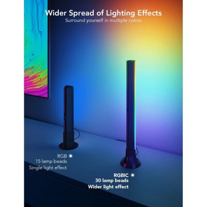 Govee - SMART LED RGBIC-paneel 38 cm voor tv 43-75 - 2 stuks Wi-Fi