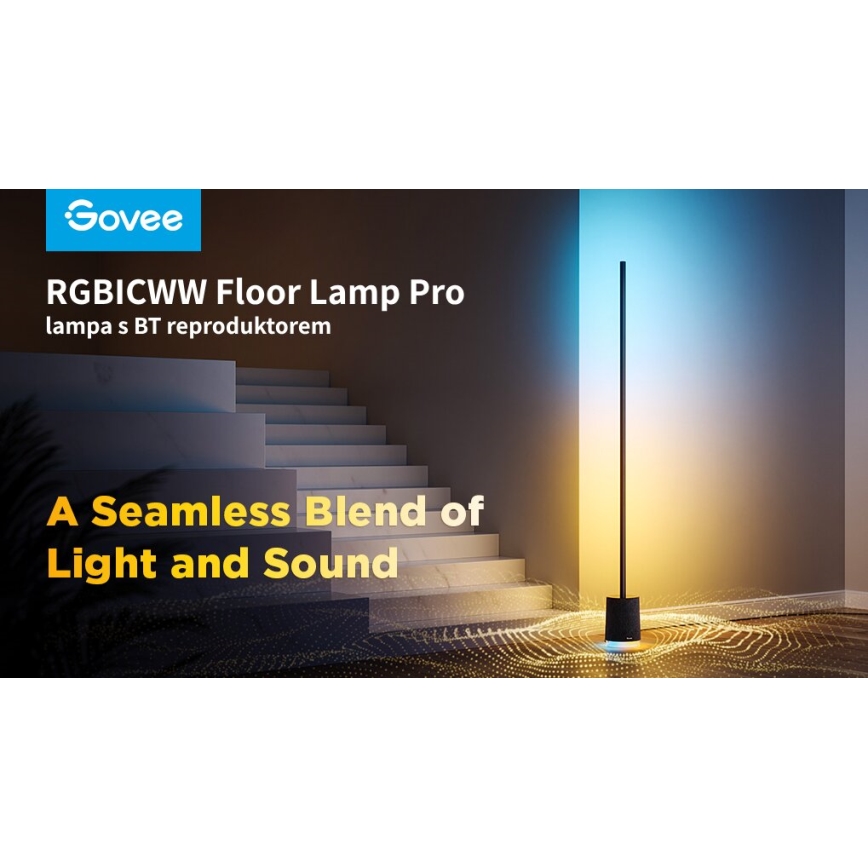 Govee - Dimbare LED Staande lamp met een luidspreker Pro RGBICWW 2200-6500K Wi-Fi + afstandsbediening