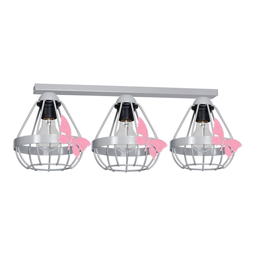 Grijze Plafondlamp kinderkamer KAGO 3x E27 / 60W / 230V