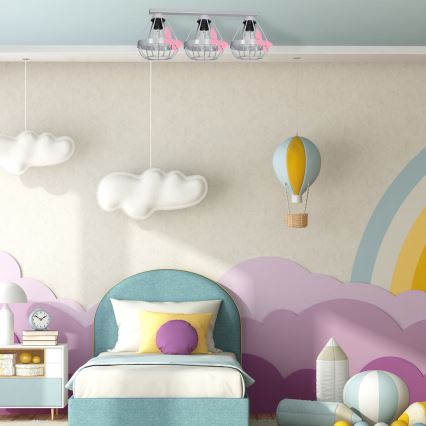 Grijze Plafondlamp kinderkamer KAGO 3x E27 / 60W / 230V