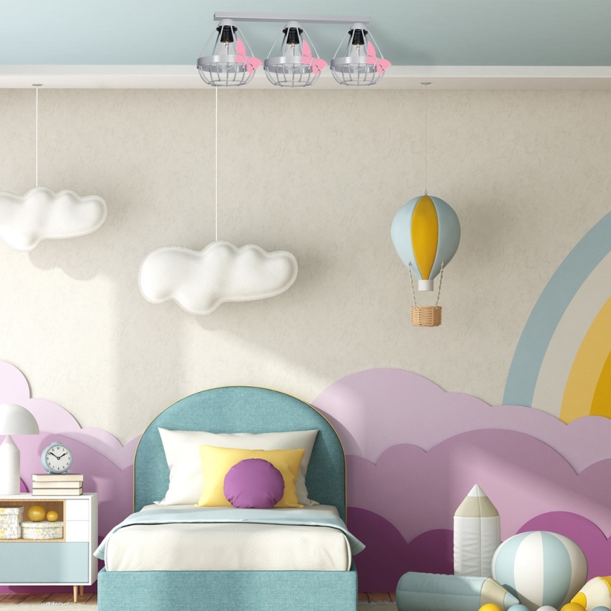 Grijze Plafondlamp kinderkamer KAGO 3x E27 / 60W / 230V