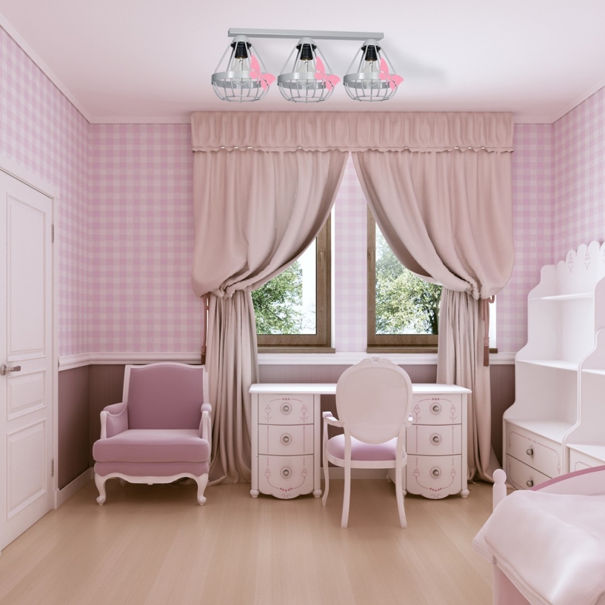 Grijze Plafondlamp kinderkamer KAGO 3x E27 / 60W / 230V