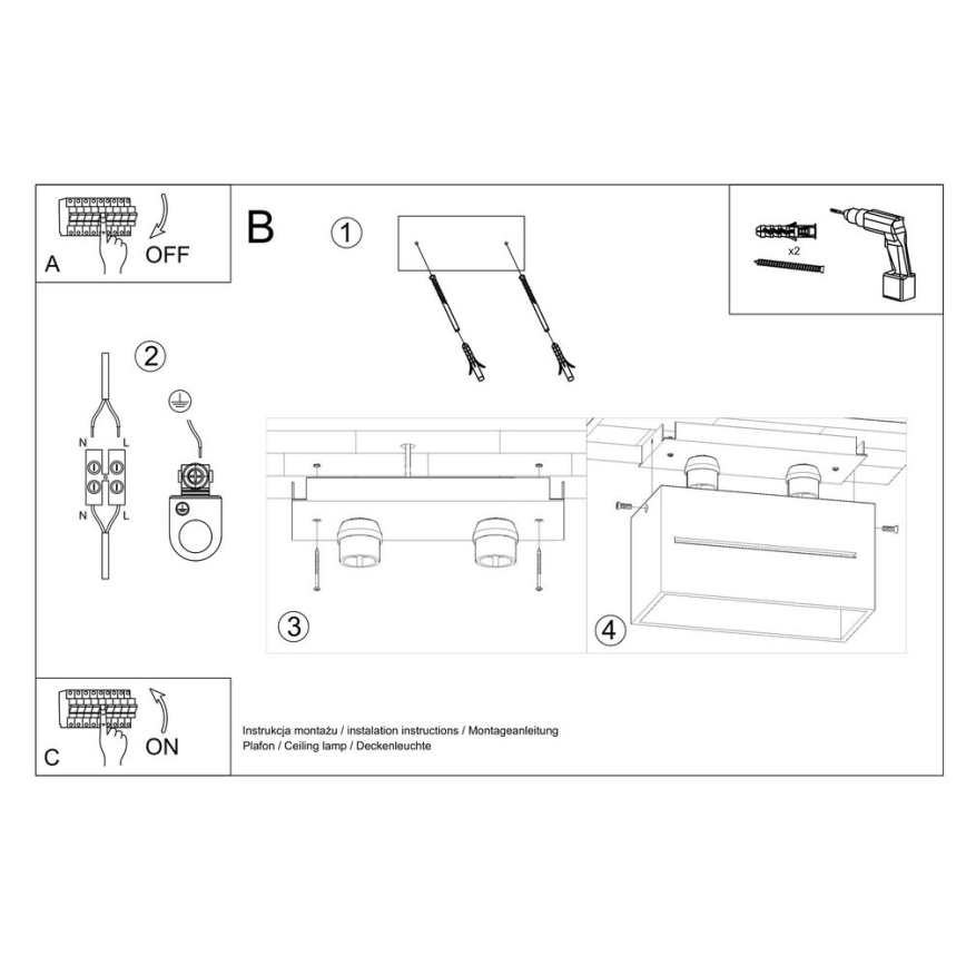 Grijze plafondlamp LOBO 2x GU10 / 40W / 230V