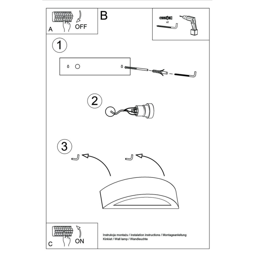 Grijze Wandlamp ATENA 1x E27 / 60W / 230V