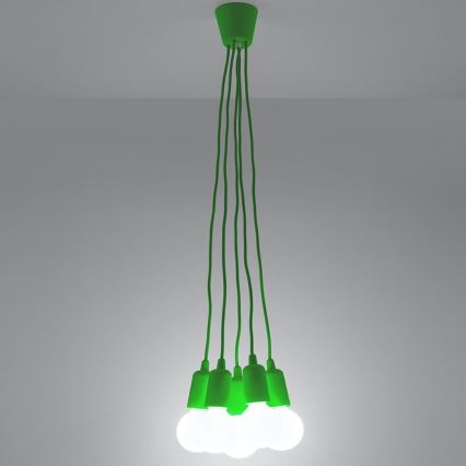 Groene lampen aan koord DIEGO 5xE27 / 60W / 230V