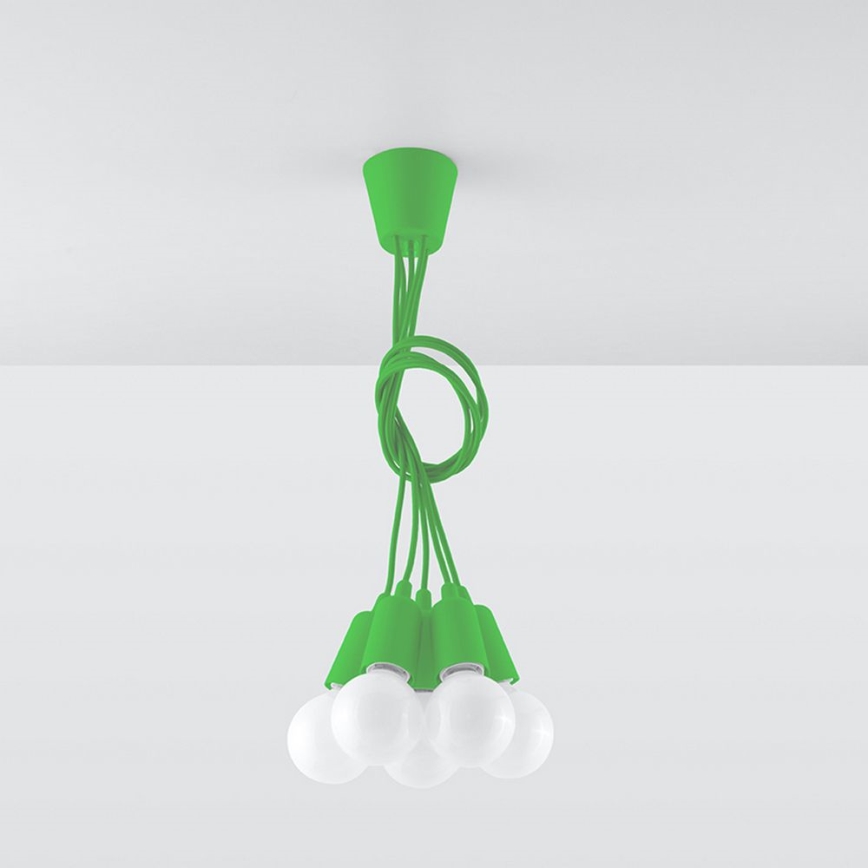 Groene lampen aan koord DIEGO 5xE27 / 60W / 230V