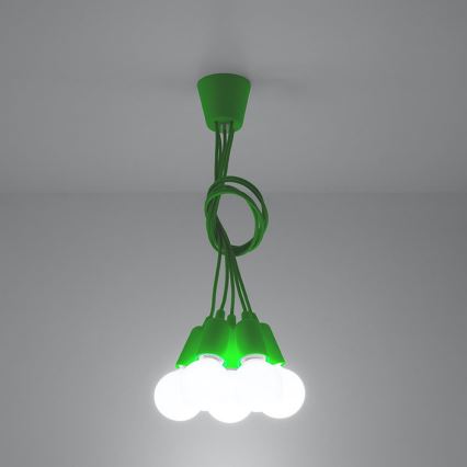 Groene lampen aan koord DIEGO 5xE27 / 60W / 230V