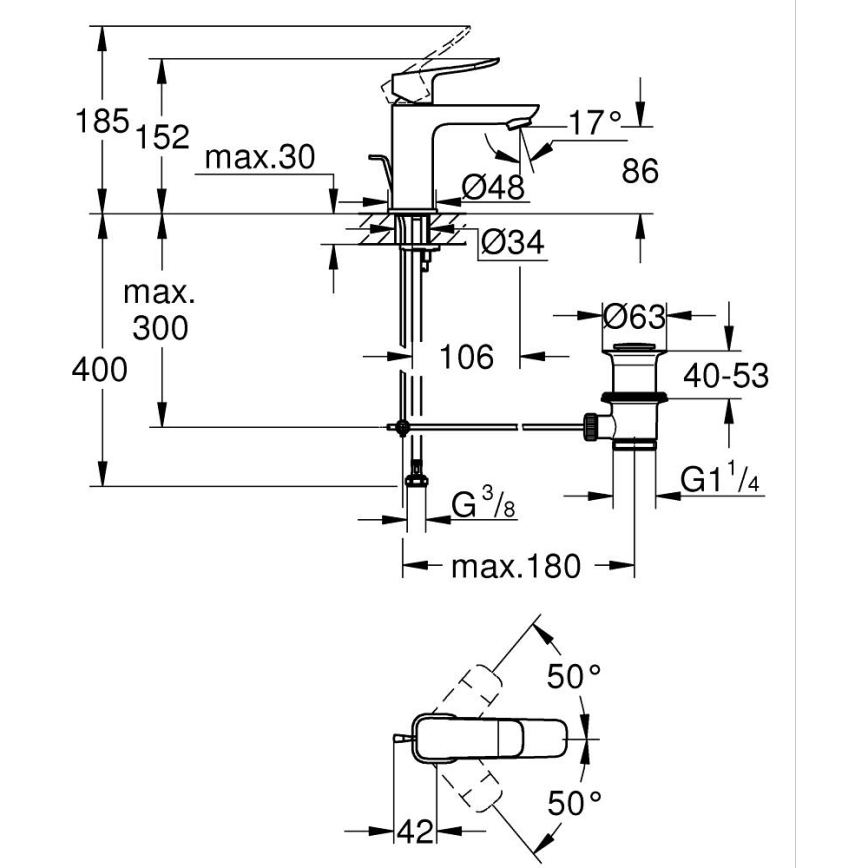 GROHE 1018560000 - Mitigeur de lavabo DICE S, finition chromée brillante