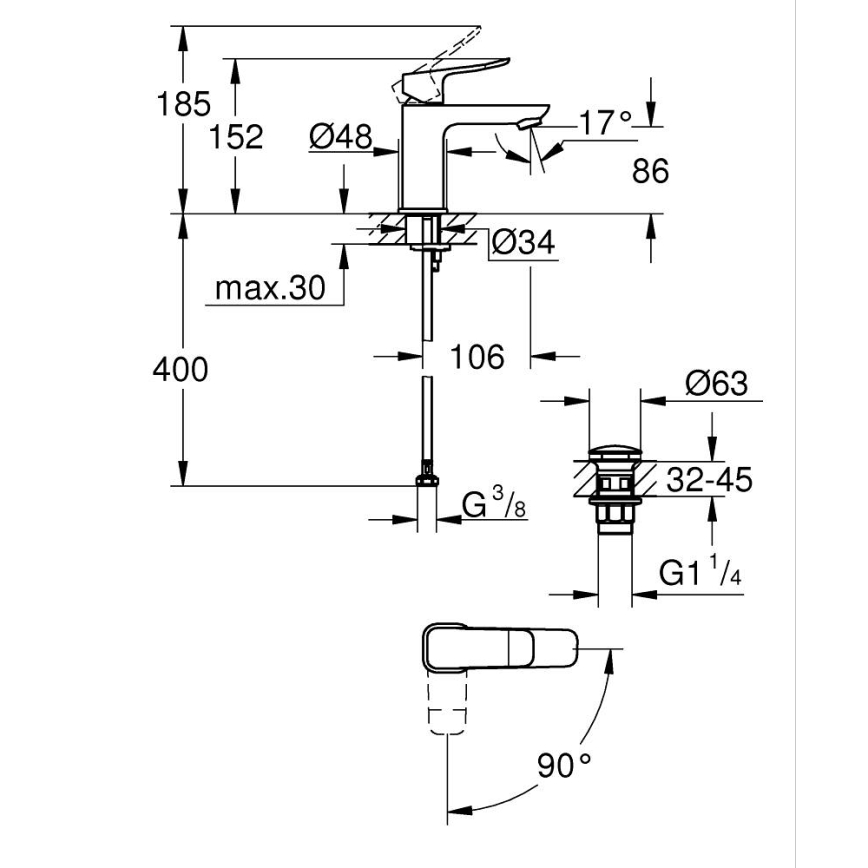 GROHE 1018612430 - Mitigeur pour lavabo DICE S noir