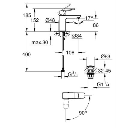 GROHE 1018612430 - Wastafelmengkraan DICE S zwart