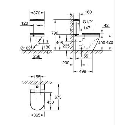 GROHE 102513SH00 - EURO CERAMIC complete toiletcombinatie 67,3 x 37,6 x 79,2 cm keramiek/wit