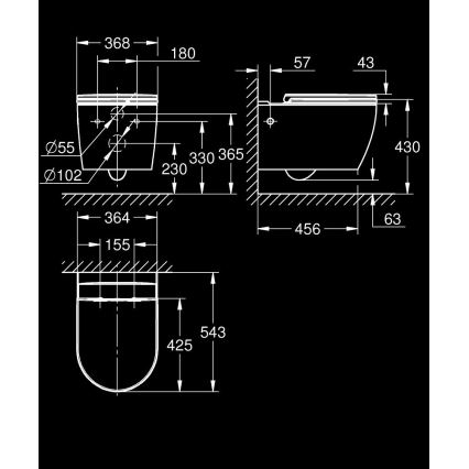 GROHE 103848SH00 - Wandcloset START ROUND CERAMIC 368 × 543 mm duro-wit