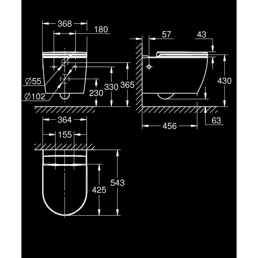GROHE 103848SH00 - Wandcloset START ROUND CERAMIC 368 × 543 mm duro-wit