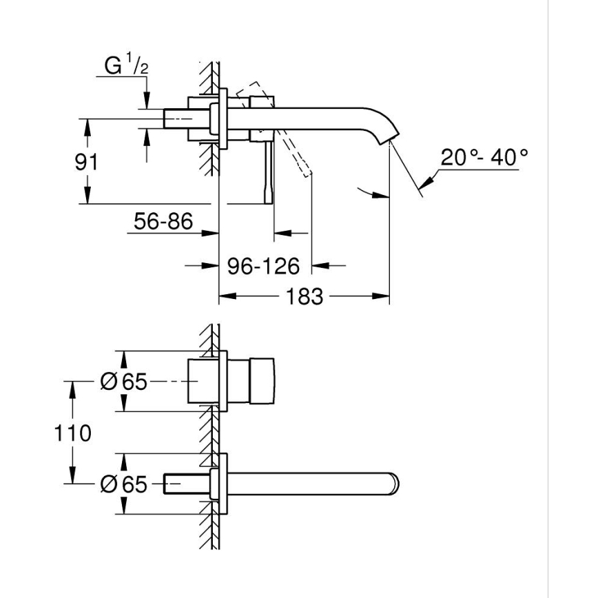 GROHE 19408GL1 - Mitigeur de lavabo à deux trous ESSENCE 183 mm doré
