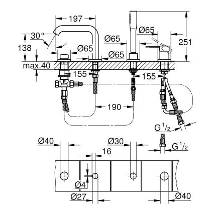 GROHE 19578DC1 - ESSENCE 4-gats badcombinatie, roestvrij staal