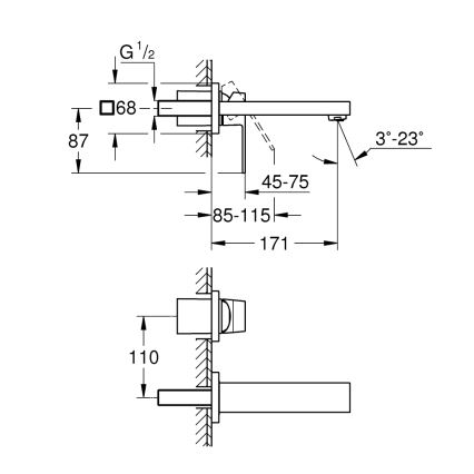 GROHE 19895000 - Tweegats wastafelkraan EUROCUBE 171 mm glanzend chroom