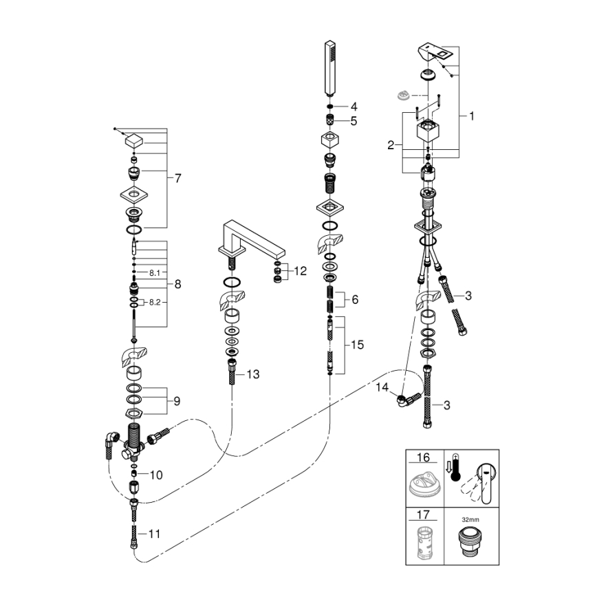 GROHE 19897001 - Mitigeur de baignoire quatre trous EUROCUBE chrome brillant