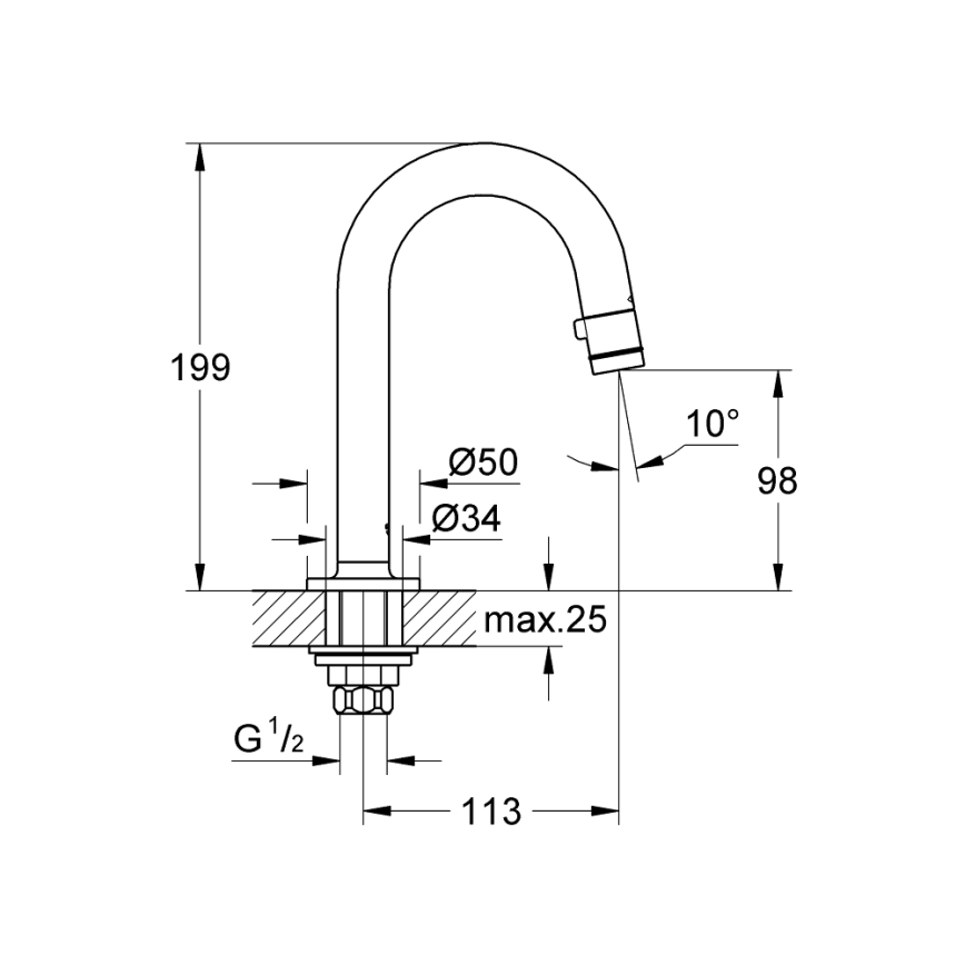 GROHE 20201000 - Opbouwventiel UNIVERSAL 113 mm glanzend chroom
