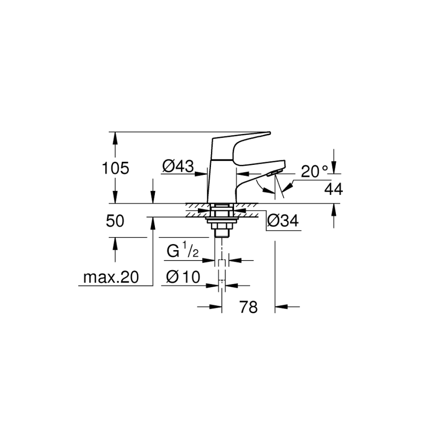 GROHE 20577000 - Robinet d'arrêt sur socle START FLOW DN 15, chrome brillant