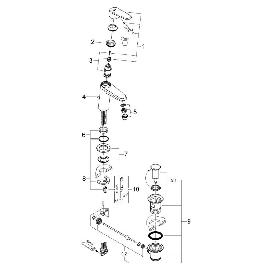 GROHE 23049002 - Mitigeur de lavabo EURODISC COSMOPOLITAN Taille S chromé