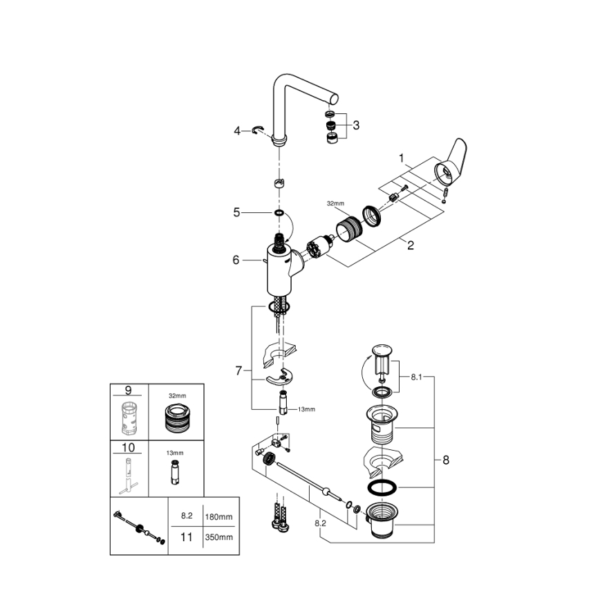 GROHE 23054003 - Wastafelkraan EURODISC COSMOPOLITAN maat L chroom