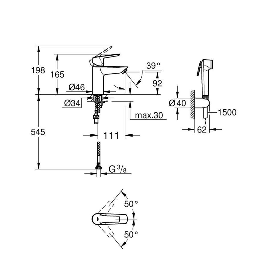 GROHE 231232433 - Wastafelmengkraan START DN 15, maat S, zwart