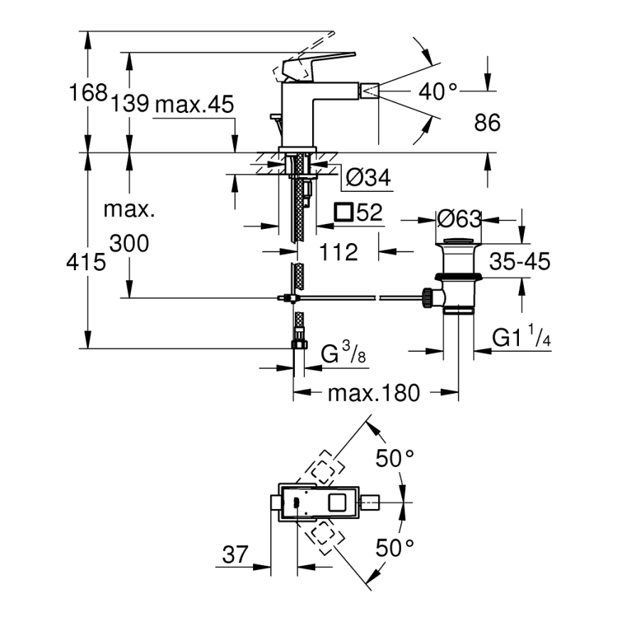 GROHE 23138000 - EUROCUBE bidetkraan, glanzend chroom
