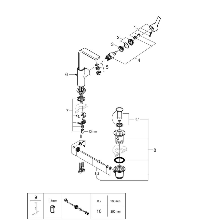 GROHE 23296001 - Wastafelkraan LINEARE maat L, glanzend chroom
