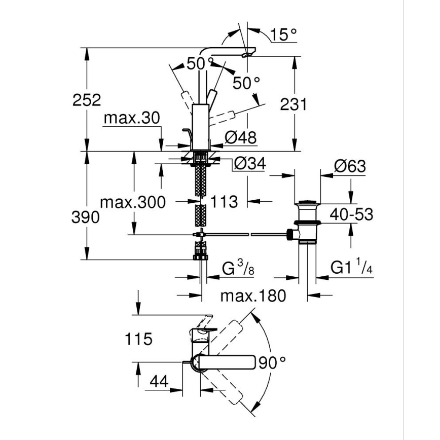 GROHE 23296001 - Wastafelkraan LINEARE maat L, glanzend chroom