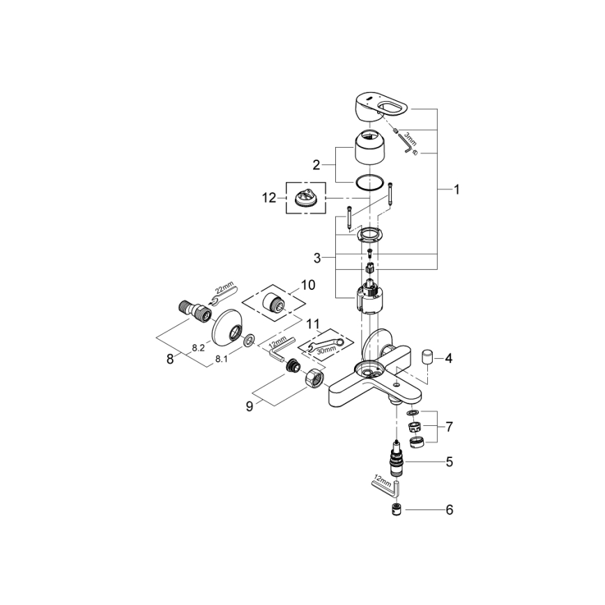 GROHE 23341000 - Mitigeur de baignoire BAULOOP DN 15, chrome brillant