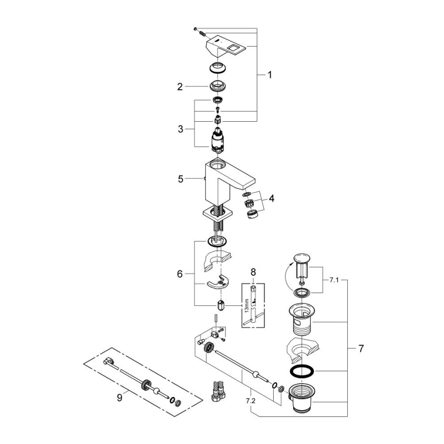 GROHE 2339000E - Mitigeur pour lavabo EUROCUBE DN 15 chromé brillant