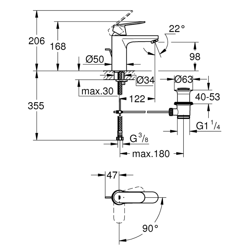 GROHE 2339600E - Wastafelkraan EUROSMART COSMOPOLITAN DN 15 maat M chroom