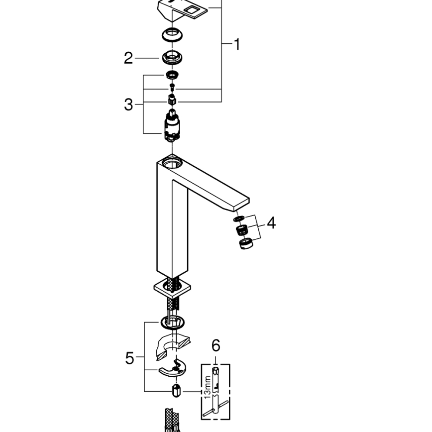 GROHE 23406AL0 - Wastafelmengkraan EUROCUBE, maat XL, grafiet
