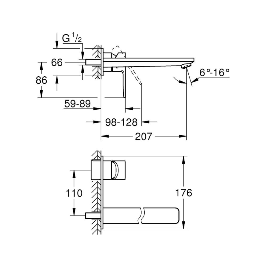 GROHE 23444001 - Mitigeur pour lavabo à 2 trous LINEARE 207 mm, chrome brillant