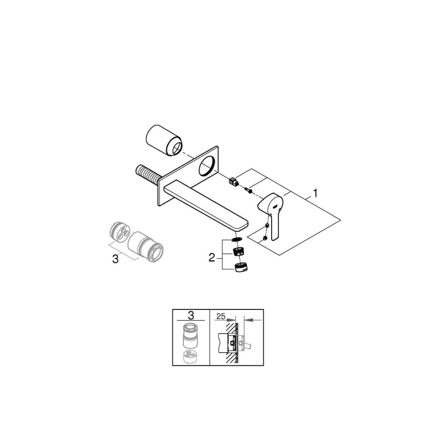 GROHE 23444AL1 - Wastafelmengkraan voor inbouw LINEARE 207 mm grafiet