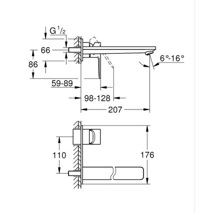 GROHE 23444AL1 - Wastafelmengkraan voor inbouw LINEARE 207 mm grafiet