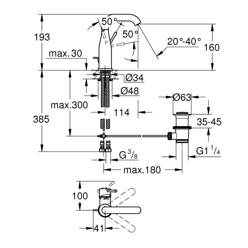 GROHE 23462AL1 - Wastafelkraan ESSENCE maat M grafiet