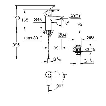 GROHE 23551002 - Mitigeur pour lavabo START Taille S, finition chrome brillant