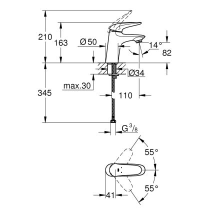 GROHE 23715003 - EUROSTYLE wastafelmengkraan maat S, glanzend chroom