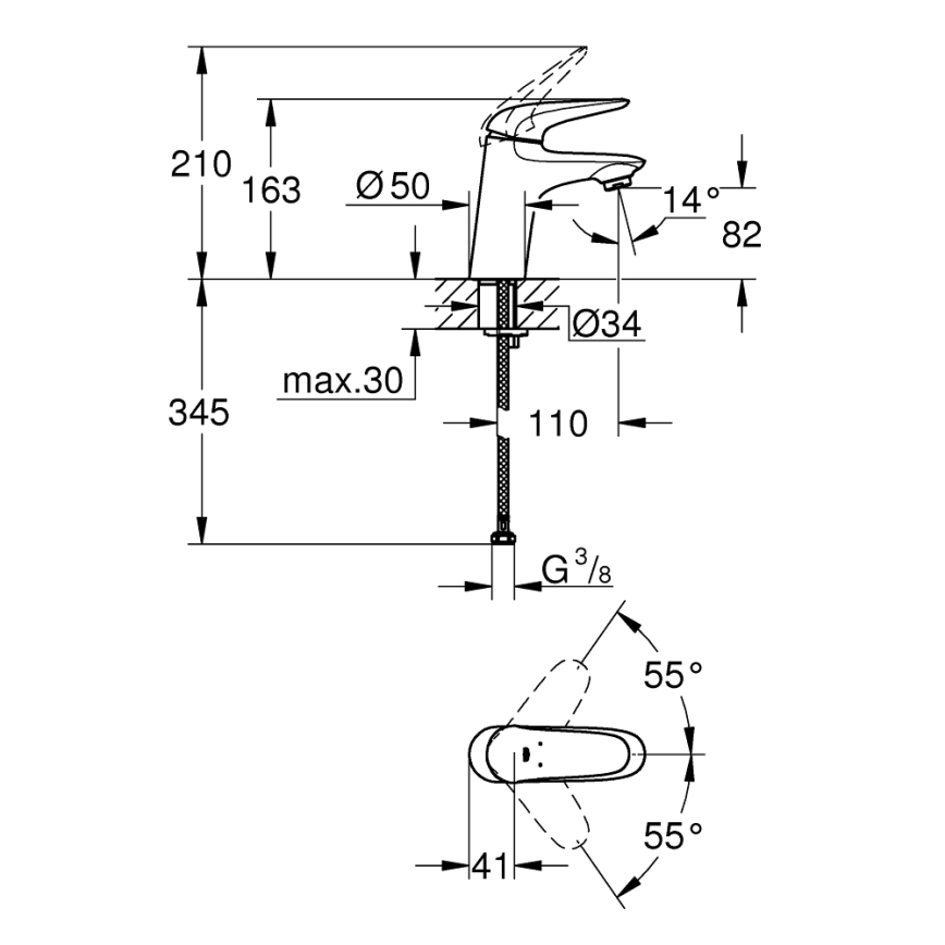 GROHE 23715003 - EUROSTYLE wastafelmengkraan maat S, glanzend chroom