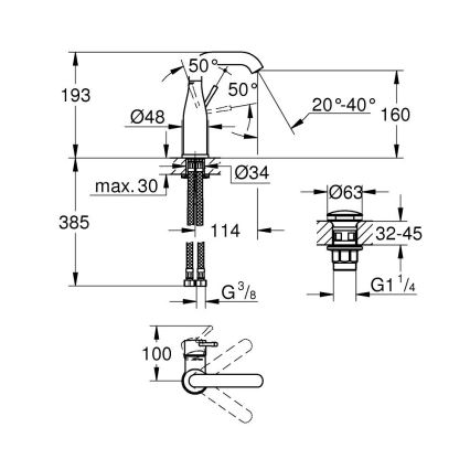 GROHE 23798001 - Wastafelkraan ESSENCE DN 15 maat M glanzend chroom