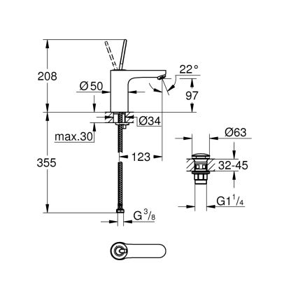GROHE 23800000 - Mitigeur de lavabo GET, taille M, finition chrome brillant