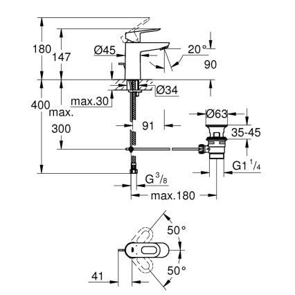 GROHE 23803000 - Mitigeur pour lavabo EUROSMART chrome brillant
