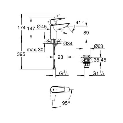 GROHE 23900001 - Mitigeur pour lavabo START EDGE Taille S Chrome brillant